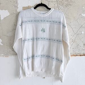 Vtg Cat Sweater Isle of Cotton USA Knit‎ Cottagecore 90s Novelty Grandmacore M